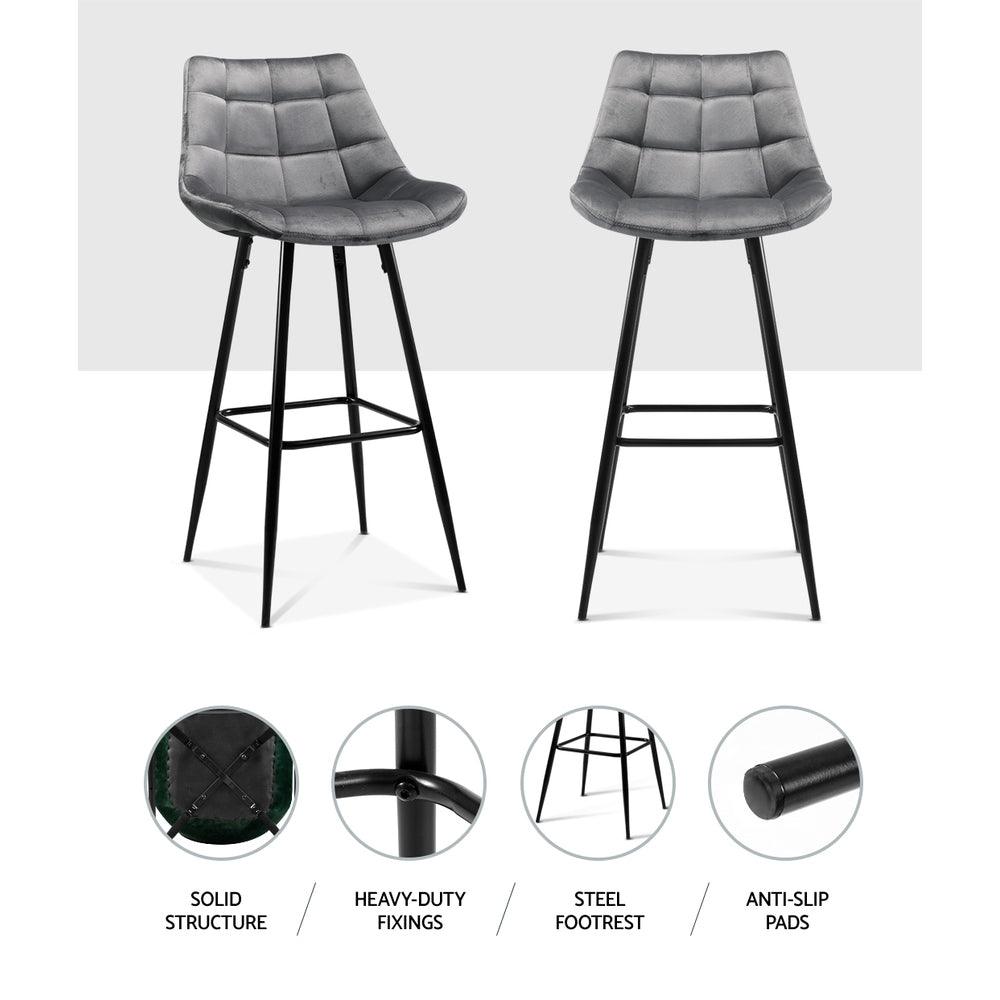 Audra Velvet Kitchen Stools Grey x 2 - House Things Furniture > Bar Stools & Chairs