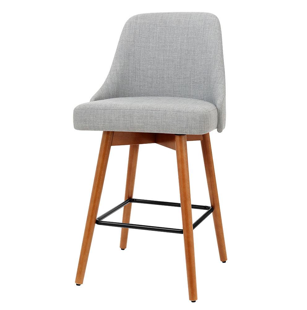 Manny Light Grey Fabric Wooden Bar Stools Swivel - Set of 2 - House Things Furniture > Bar Stools & Chairs