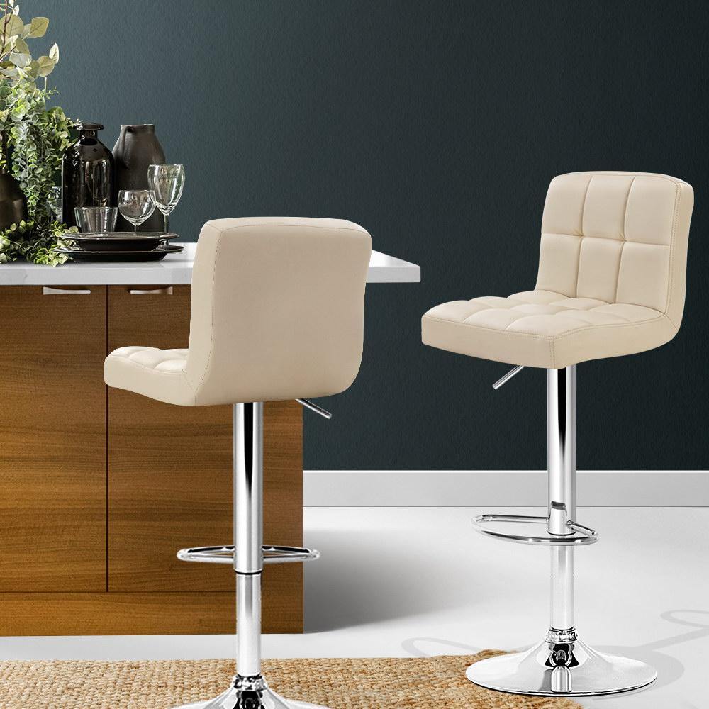 Liam Beige Leather Bar Stool Gas Lift - Set of 2 - House Things Furniture > Bar Stools & Chairs