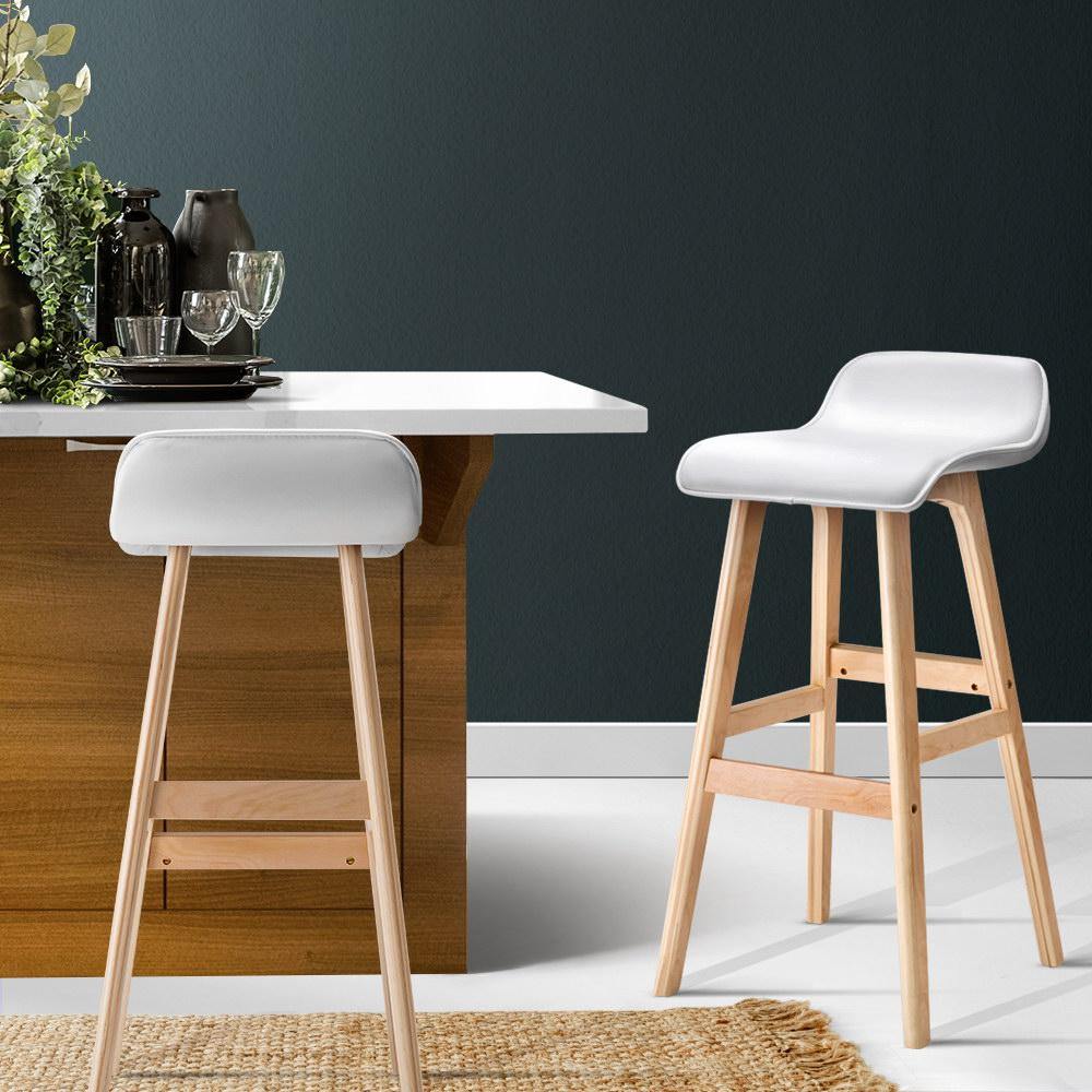 Set of 2 DEMI Leather and Wood Bar Stool - White - House Things Furniture > Bar Stools & Chairs