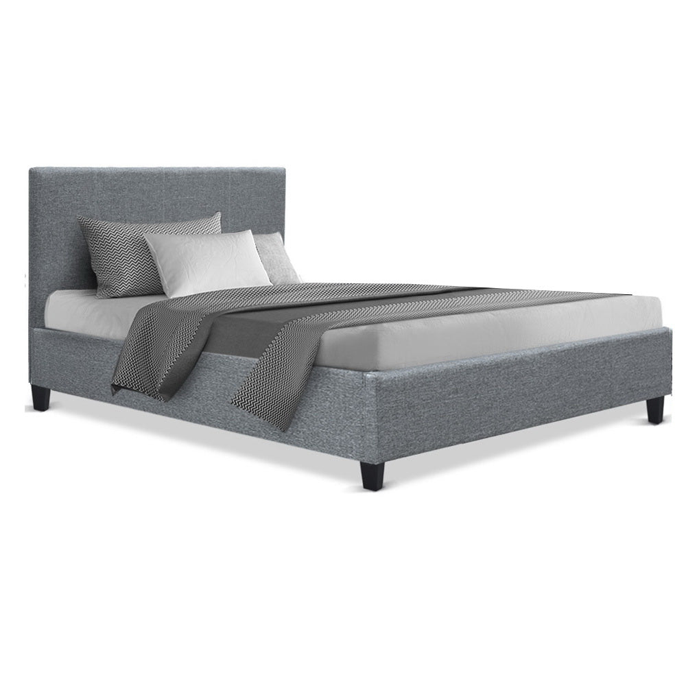 Single Size Bed Frame Fabric Grey LEON - House Things Furniture > Bedroom