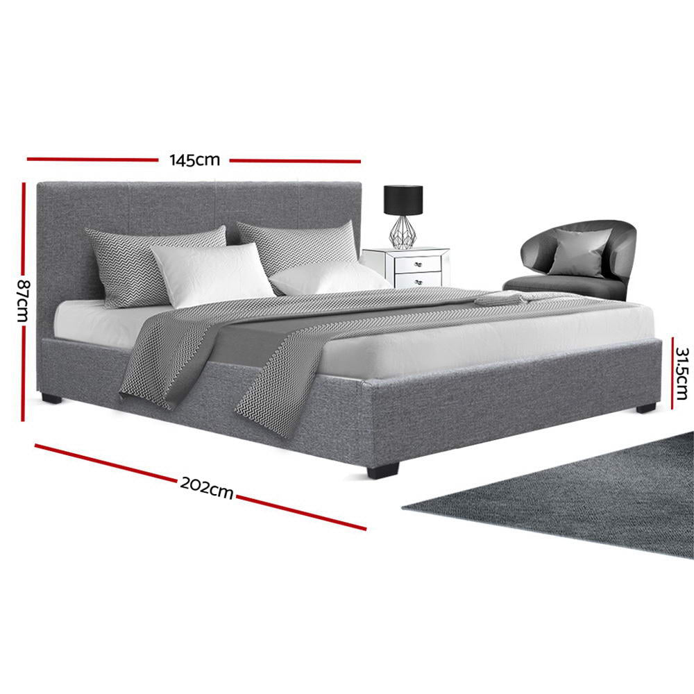 Double Size Fabric and Wood Bed Frame - Grey - House Things Furniture > Bedroom