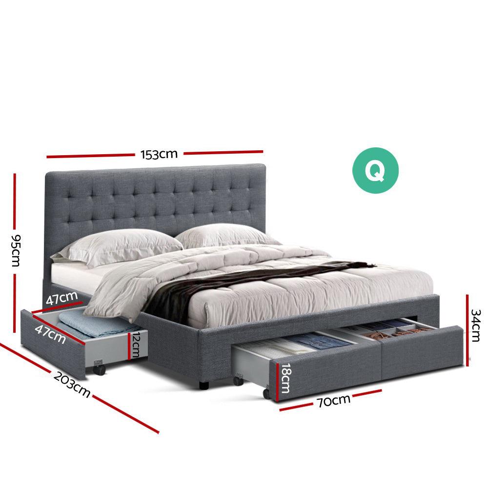 Arnd Queen Bed Frame with 4 Storage Drawers - grey - House Things Furniture > Bedroom