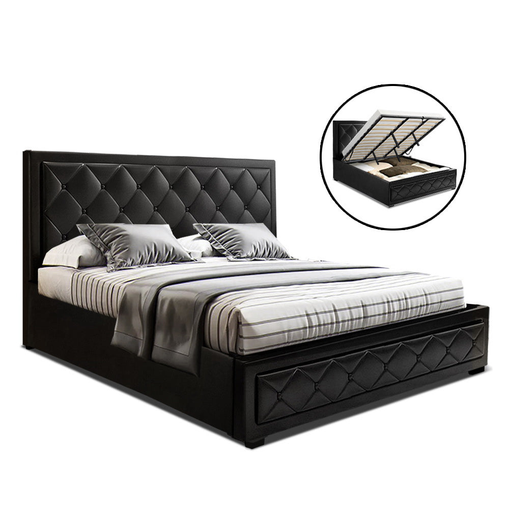 Yoni King Size Gas Lift Bed Frame With Storage Black Leather - House Things Furniture > Bedroom