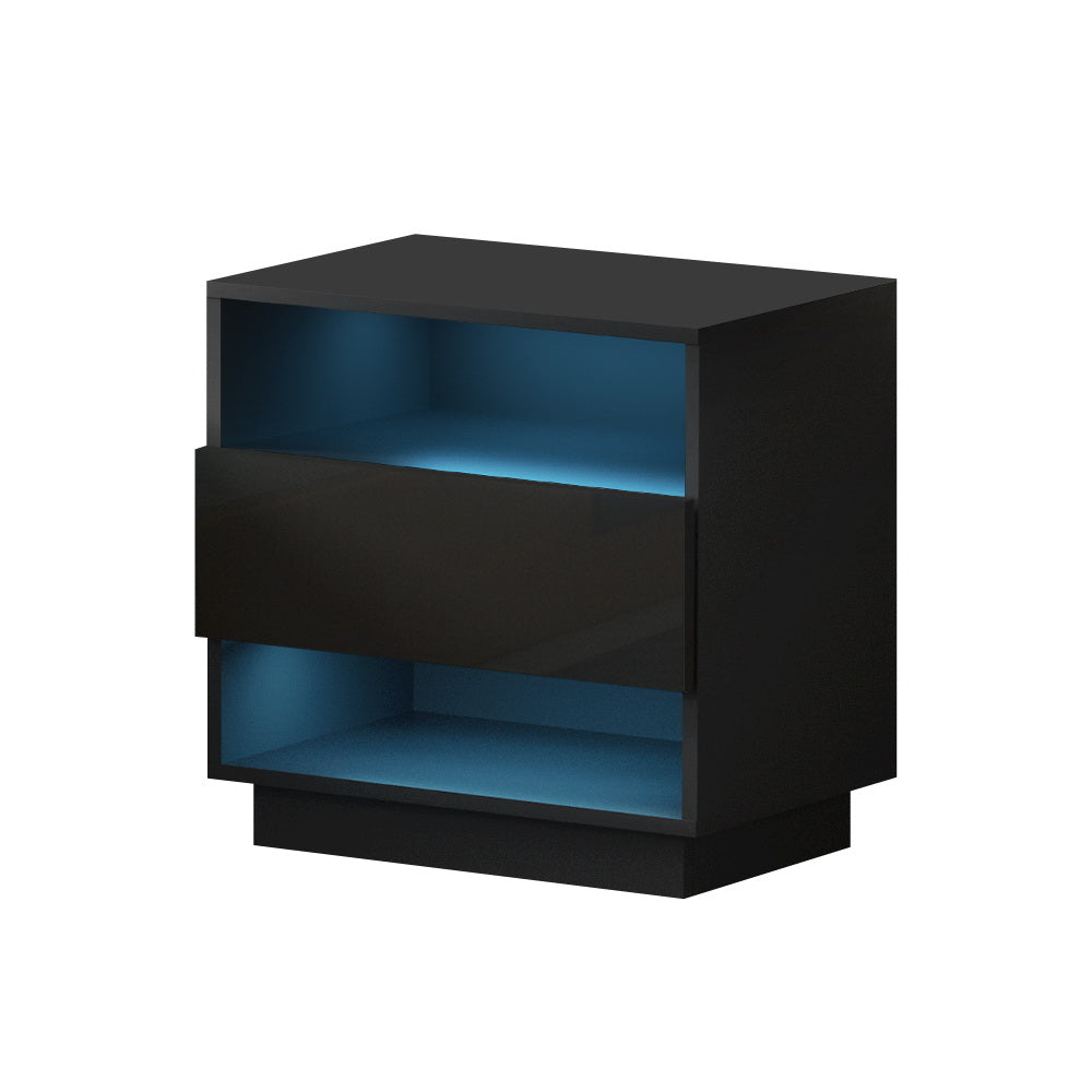 LED Bedside Tables Side Table High Gloss Black - House Things Furniture > Bedroom