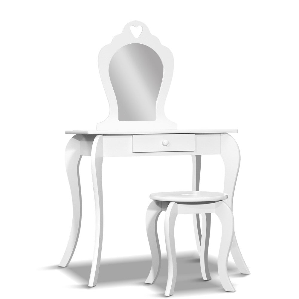 Kids Vanity Dressing Table Stool Set Mirror Drawer White - House Things Furniture