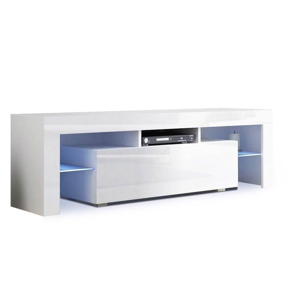 LED TV Stand Cabinet Entertainment Unit Gloss White 130cm - House Things Furniture > Living Room