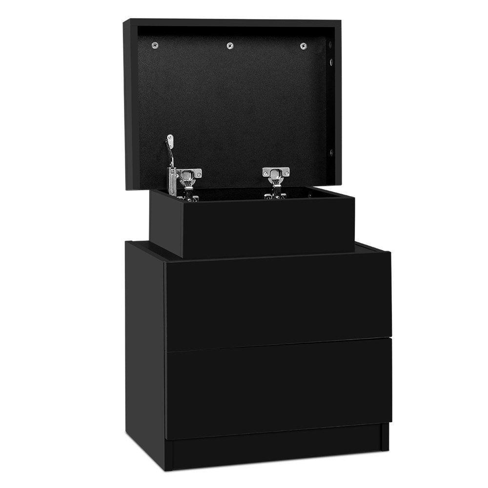 Bedside Tables 2 Drawers Black - House Things Brand > Artiss