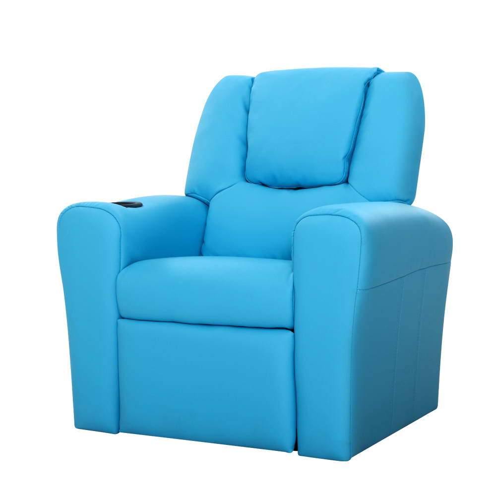 Kids Recliner Sofa Children Lounge Chair PU Couch Armchair Blue - House Things Baby & Kids > Kids Furniture
