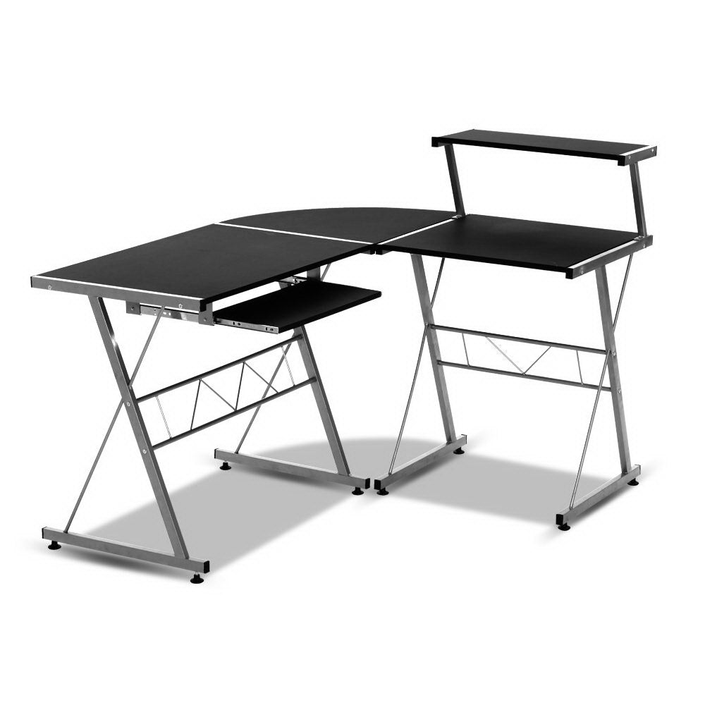 Corner Metal Pull Out Table Desk - Black - House Things Furniture > Office