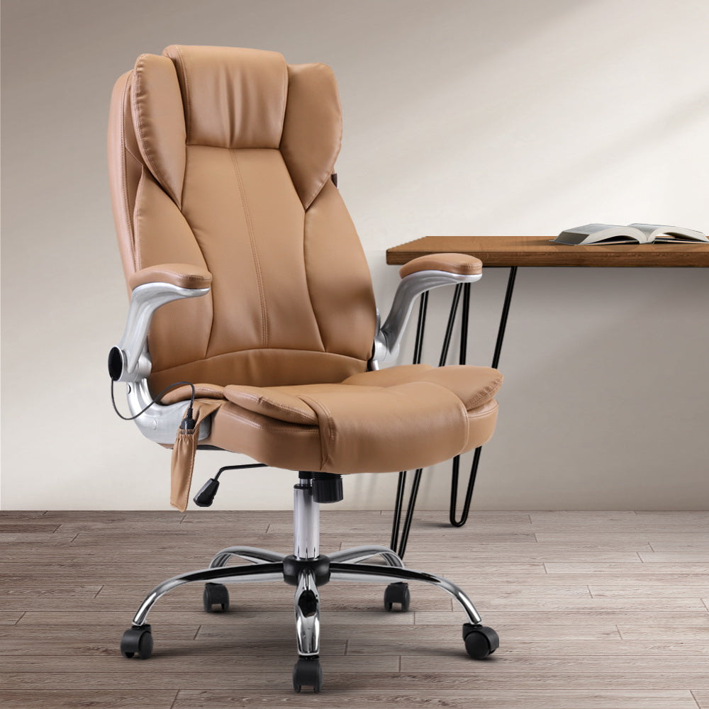 Massage Office Chair 8 Point Vibration Beige - House Things Furniture > Office