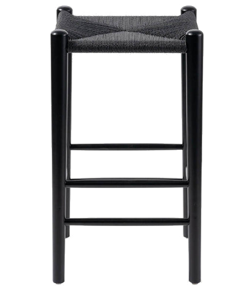 Meisha 65cm Woven Top Wooden Kitchen Bar Stool - Black - House Things
