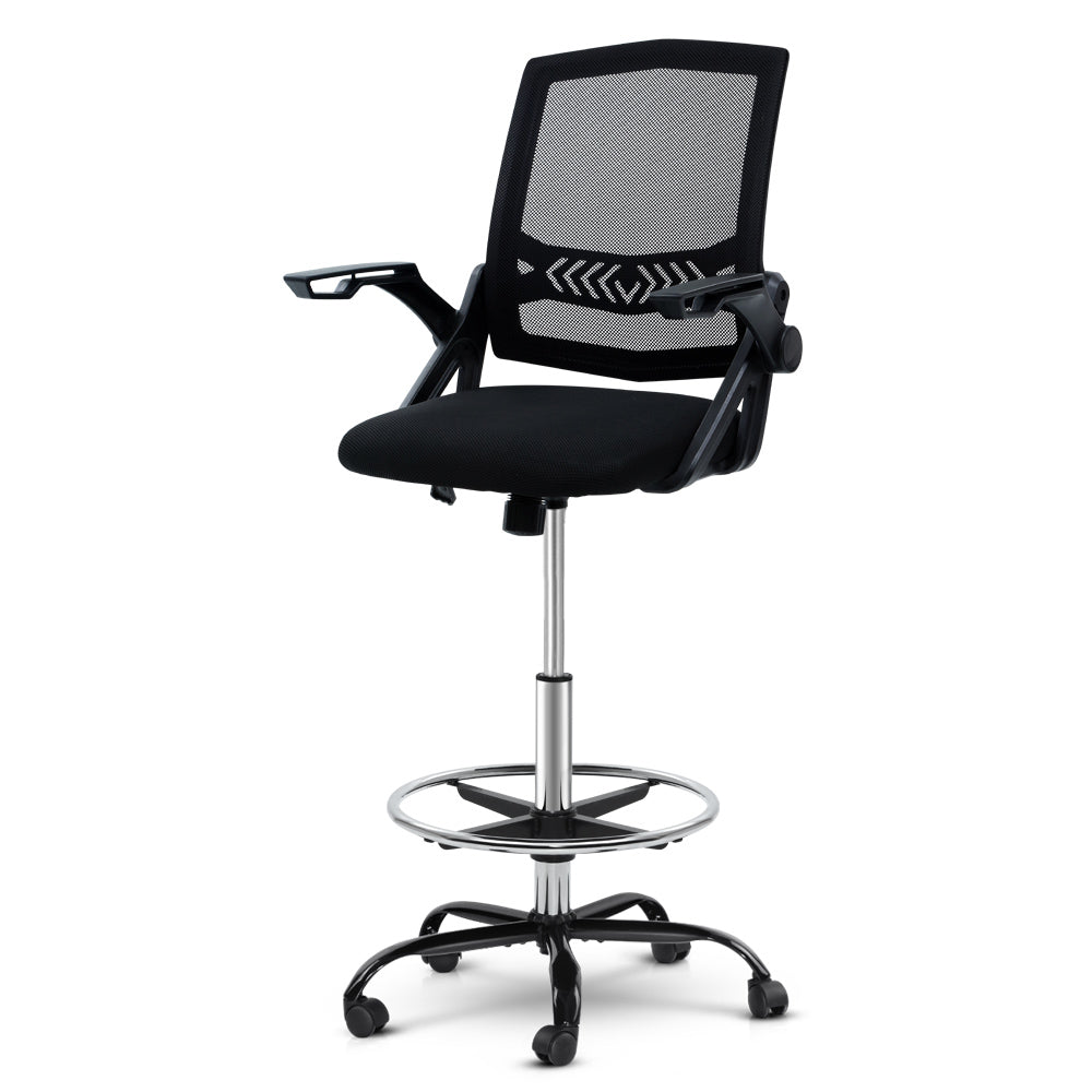 Veer Office Stool Mesh Chairs Flip Up Armrest Black - House Things Furniture > Office