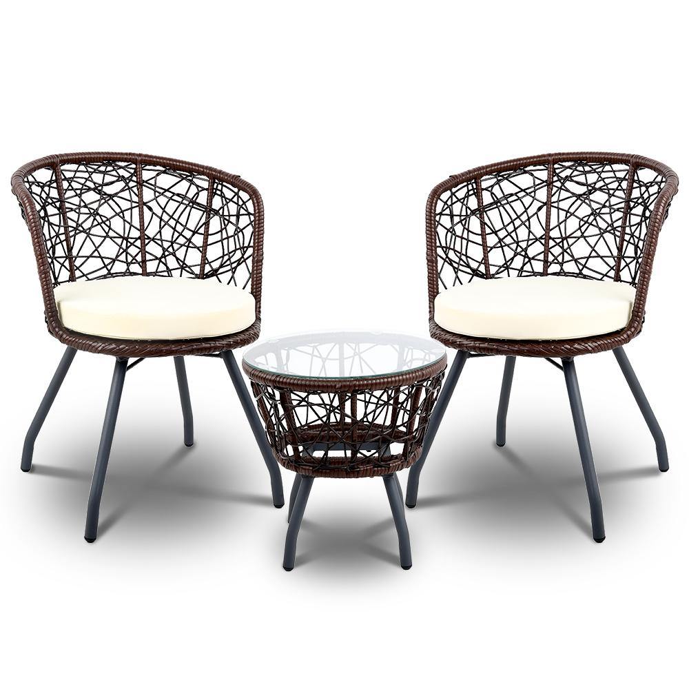 Outdoor Round Patio Chair and Table - Brown - House Things Furniture > Outdoor