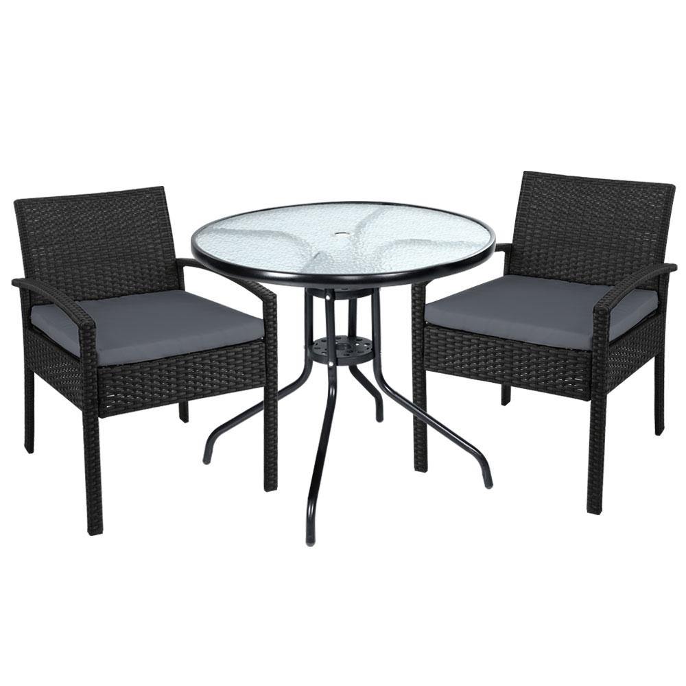Wicker Chairs with Round Table Black - House Things Furniture > Outdoor