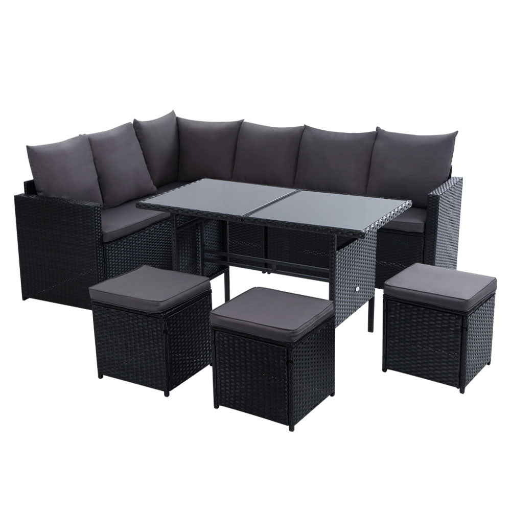 Wicker Dining Setting 9 Seater Black - House Things Furniture > Outdoor