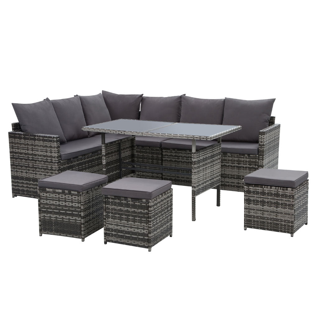 Wicker 9 Seater Mixed Grey - House Things Furniture > Outdoor