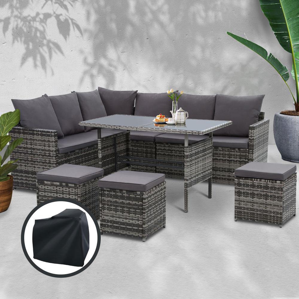 9 Seater Wicker Dining Set - House Things Furniture > Outdoor