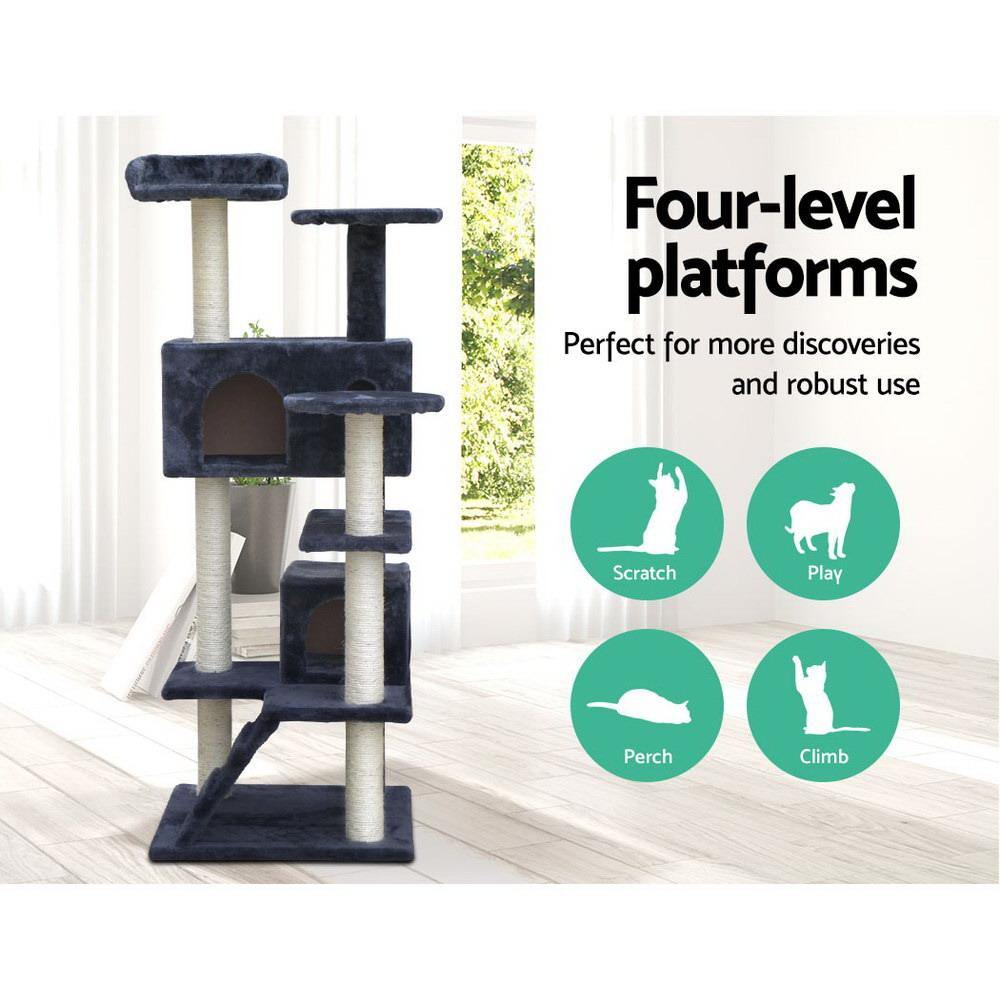 Cat Tree 134cm Post Scratcher Tower Condo House Furniture Grey - House Things Pet Care > Cat Supplies