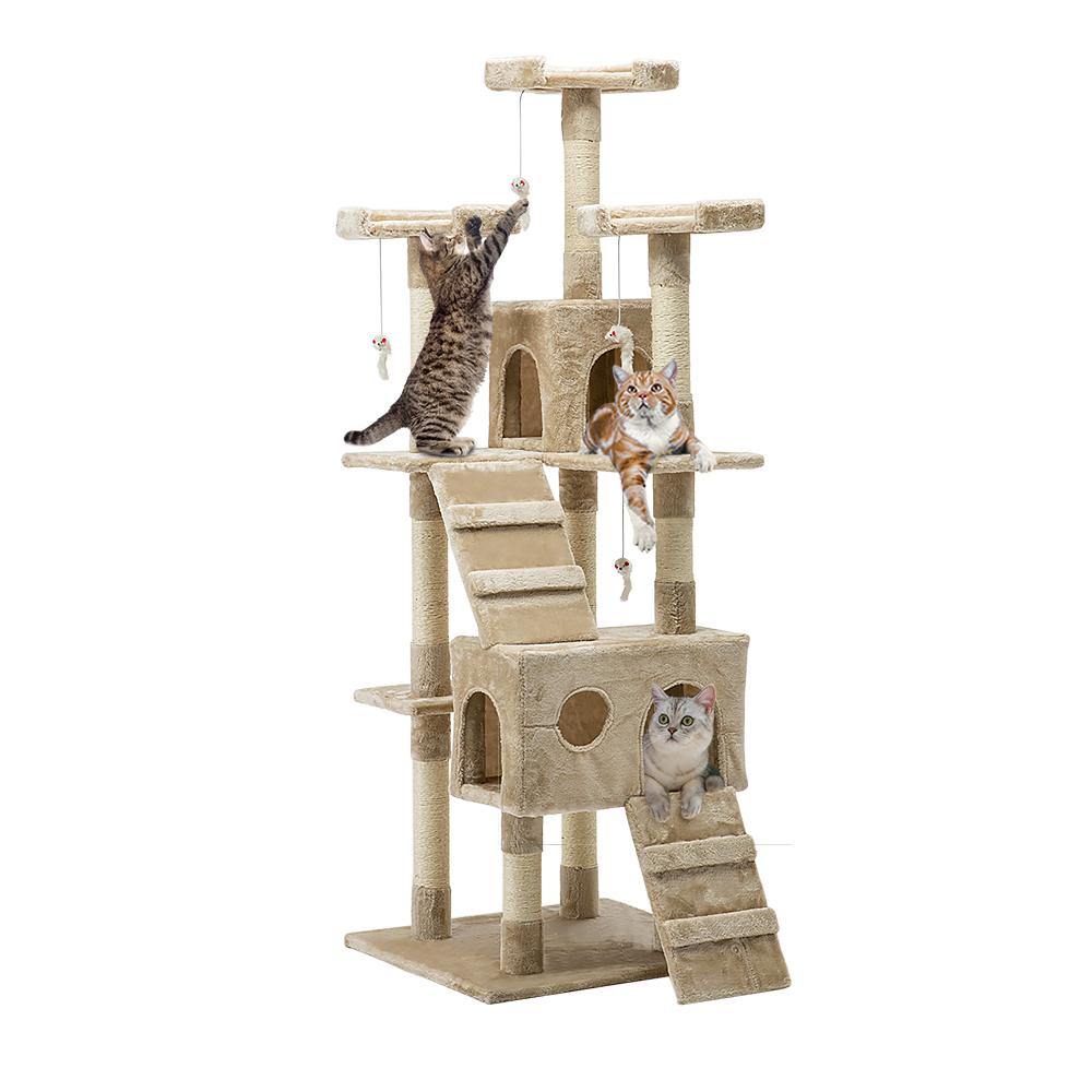 i.Pet Cat Tree 180cm Trees Scratching Post Scratcher Tower Condo House Furniture Wood Beige - House Things Pet Care > Cat Supplies