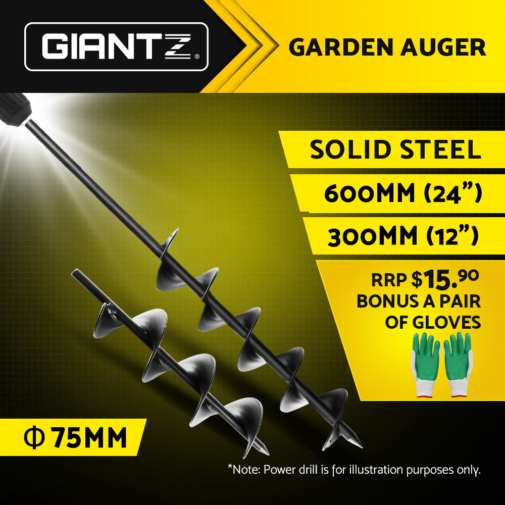 Power Garden Spiral Auger Hole Digger Earth Drill Bit Φ75x300 & 600mm - House Things Tools > Power Tools