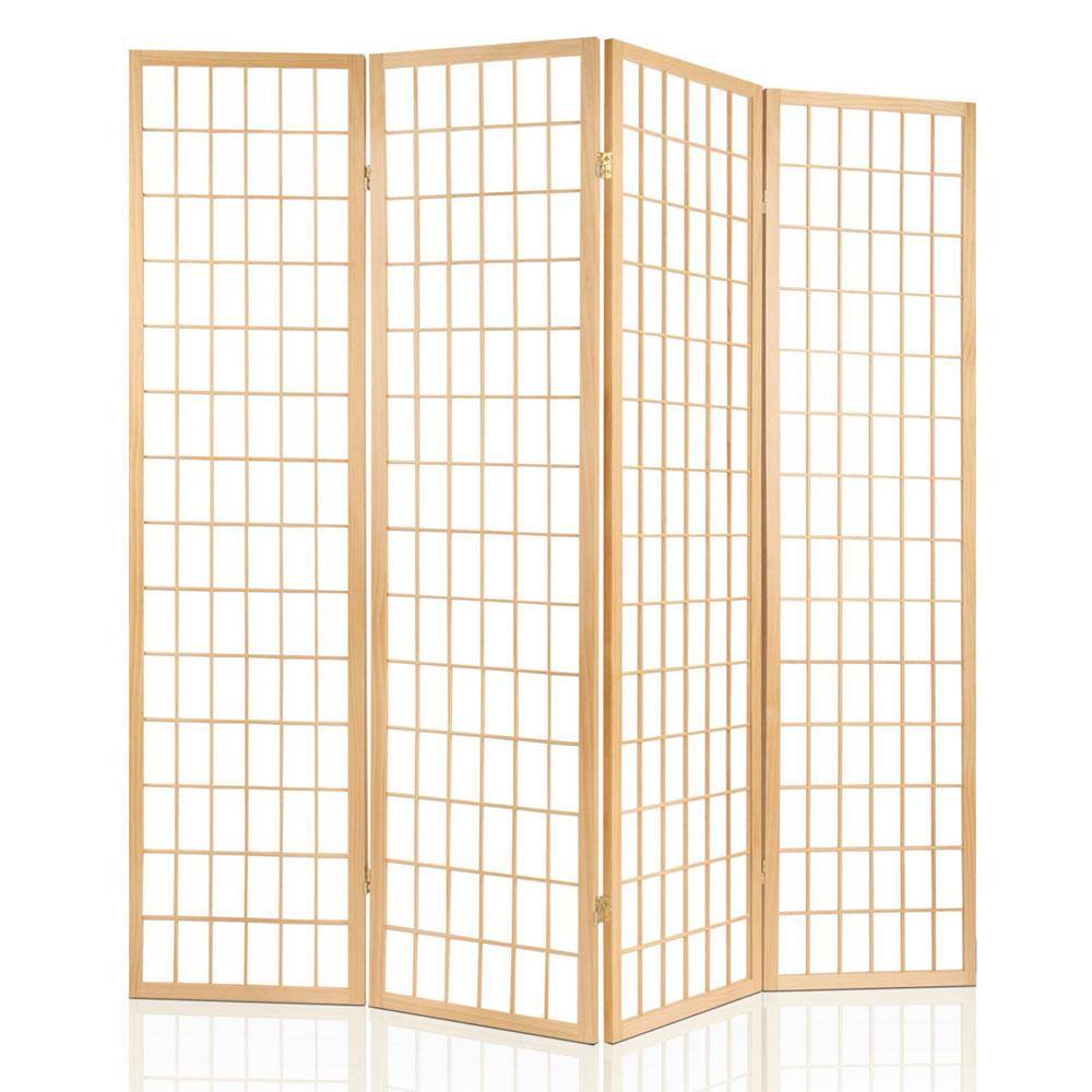 4 Panel Wooden Room Divider - Natural - House Things Furniture > Living Room