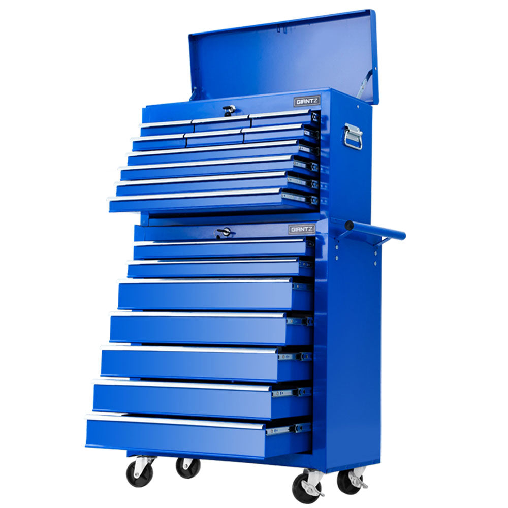 Giantz 17 Drawers Tool Box Trolley Chest Cabinet Cart Garage Mechanic Toolbox Blue - House Things Tools > Tools Storage