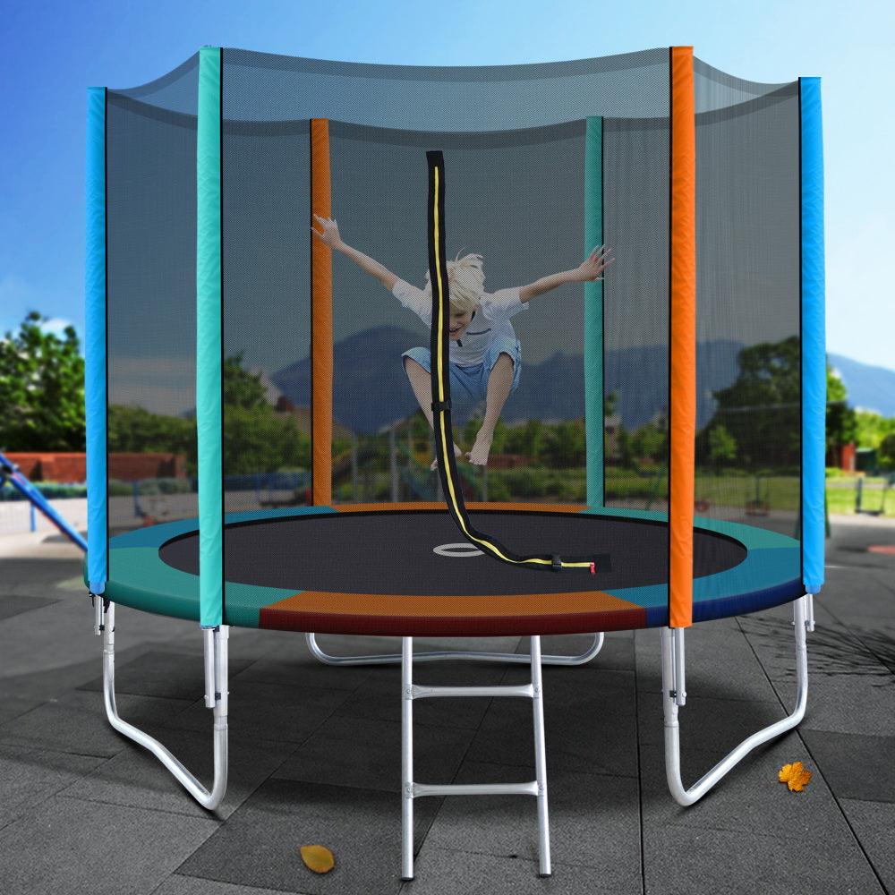 8FT Trampoline Round Trampolines Kids Safety Net Enclosure Pad Outdoor Gift Multi-coloured - House Things Sports & Fitness > Trampolines