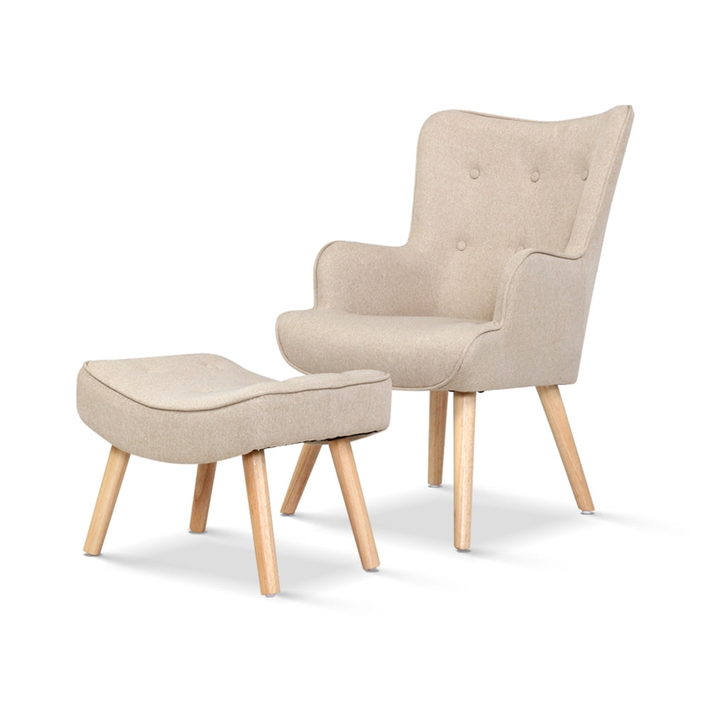 Desmond Armchair Lounge Chair & Ottoman Beige - House Things Furniture > Bar Stools & Chairs