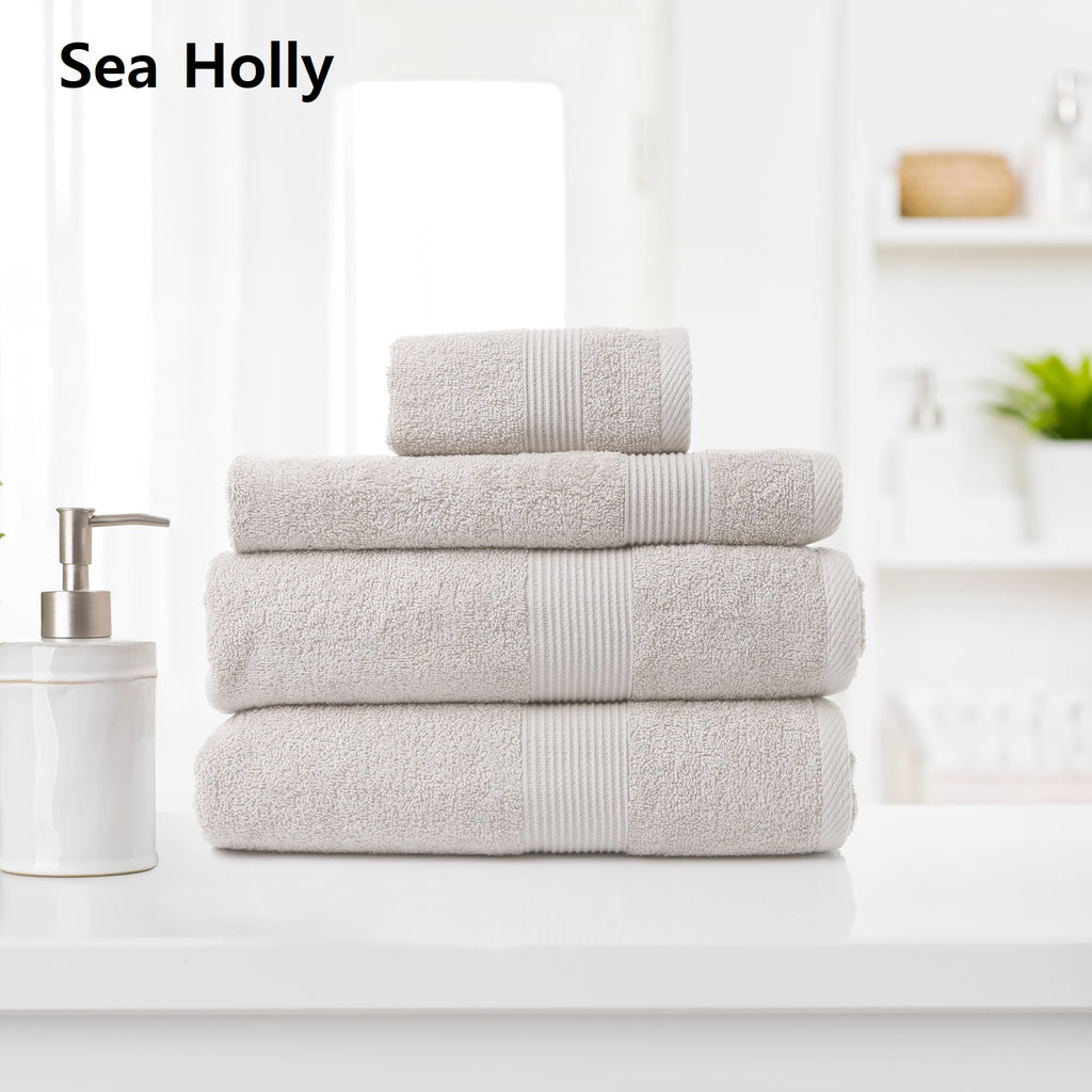 Royal Comfort 4 Piece Cotton Bamboo Towel Set 450GSM Luxurious Absorbent Plush - Sea Holly - House Things Home & Garden > Bathroom Accessories