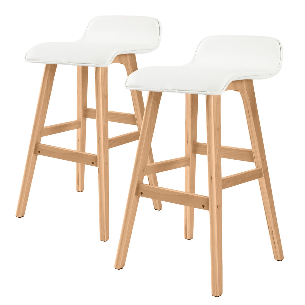  65cm White Leather Wooden Bar Stools