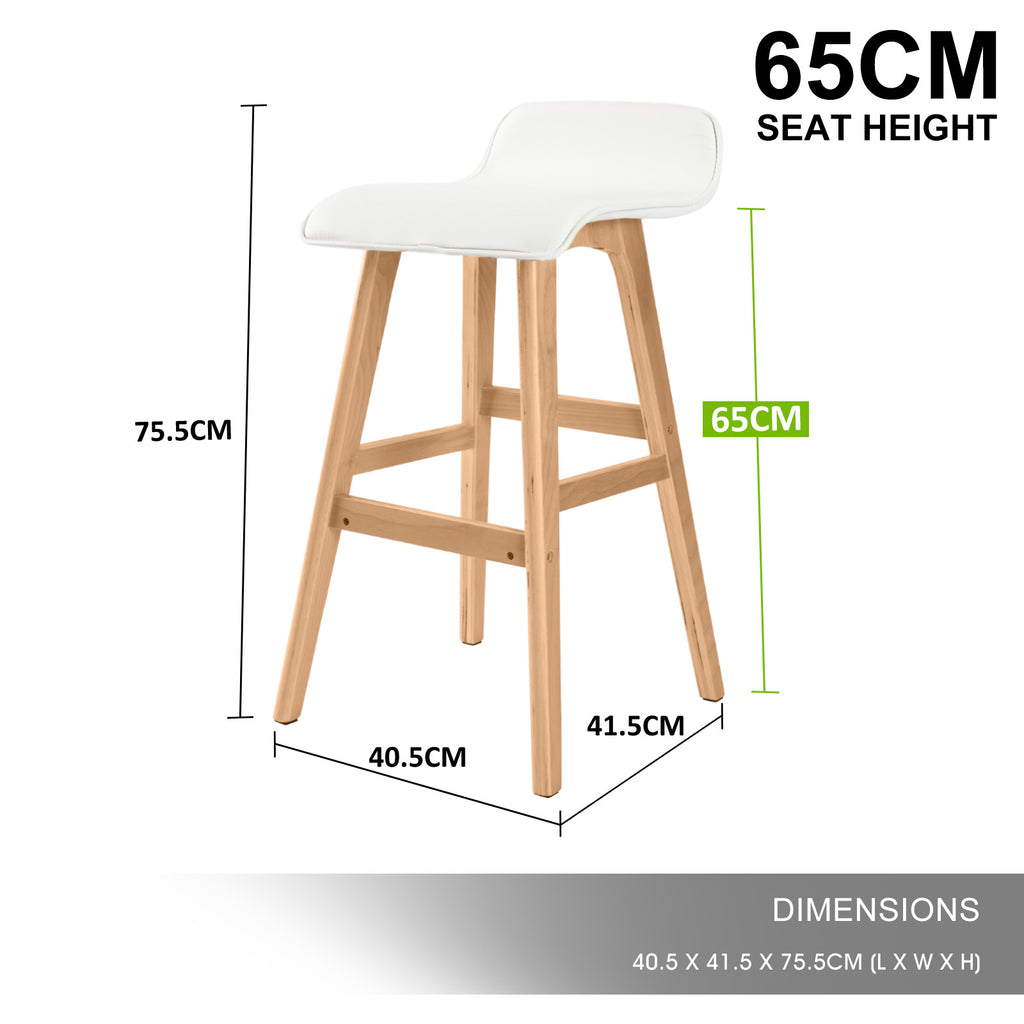 Demi Kitchen Stool Set of 2 65cm White Wooden Leather - House Things Furniture > Bar Stools & Chairs