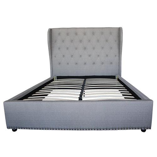 High Bedhead Queen Size Bed Frame Grey Fabric - House Things Furniture > Bedroom