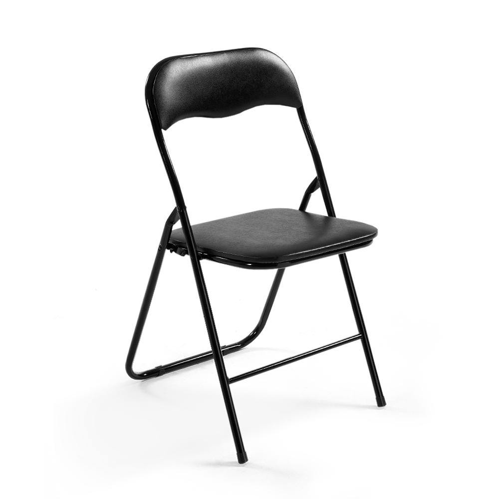 6 x Portable Vinyl Folding Chair Padded Seat Steel Frame Black 6 Pack - Housethings 