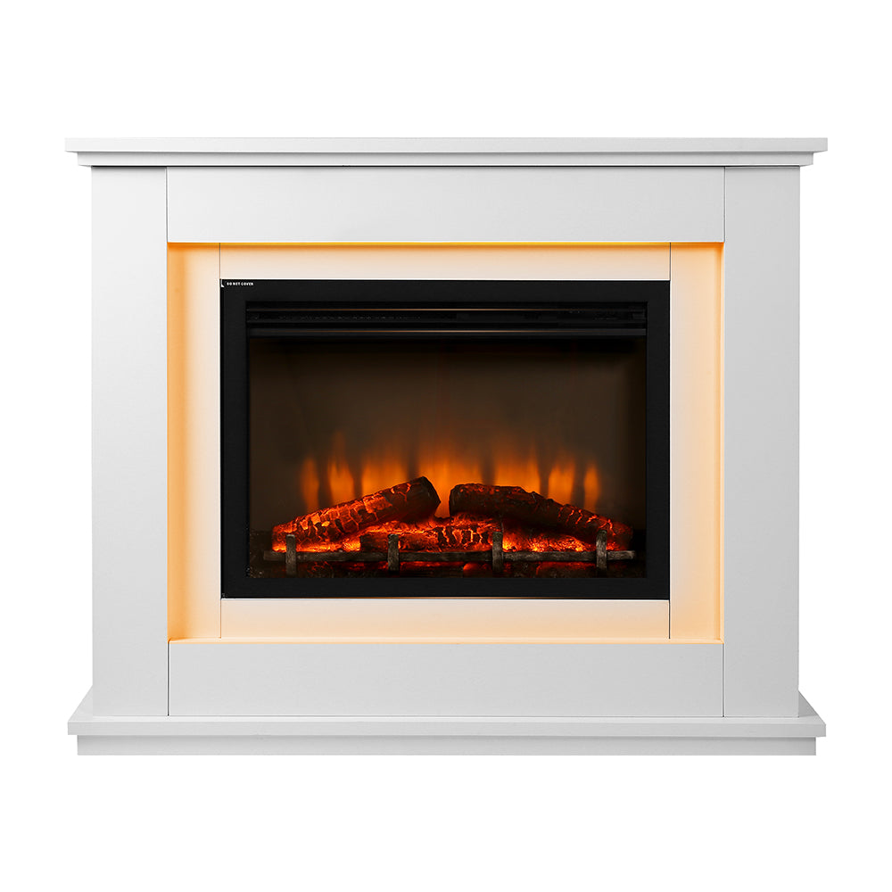 Devanti 2000W Electric Fireplace Mantle Portable Fire Log Wood Flame Effect Whit - House Things Appliances