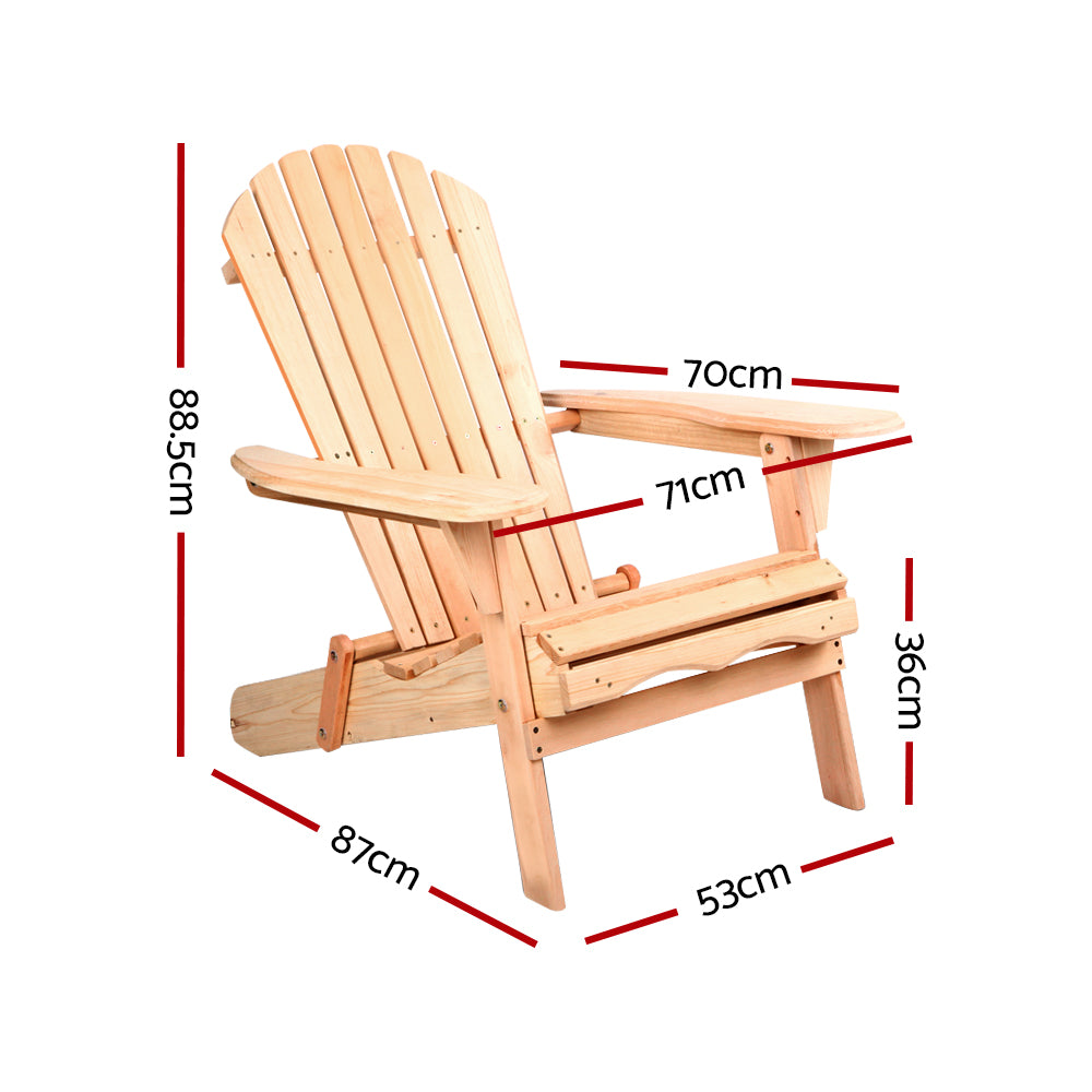 2pc Adirondack Outdoor Chairs Wooden Beach Chair Patio Furniture Garden Natural 