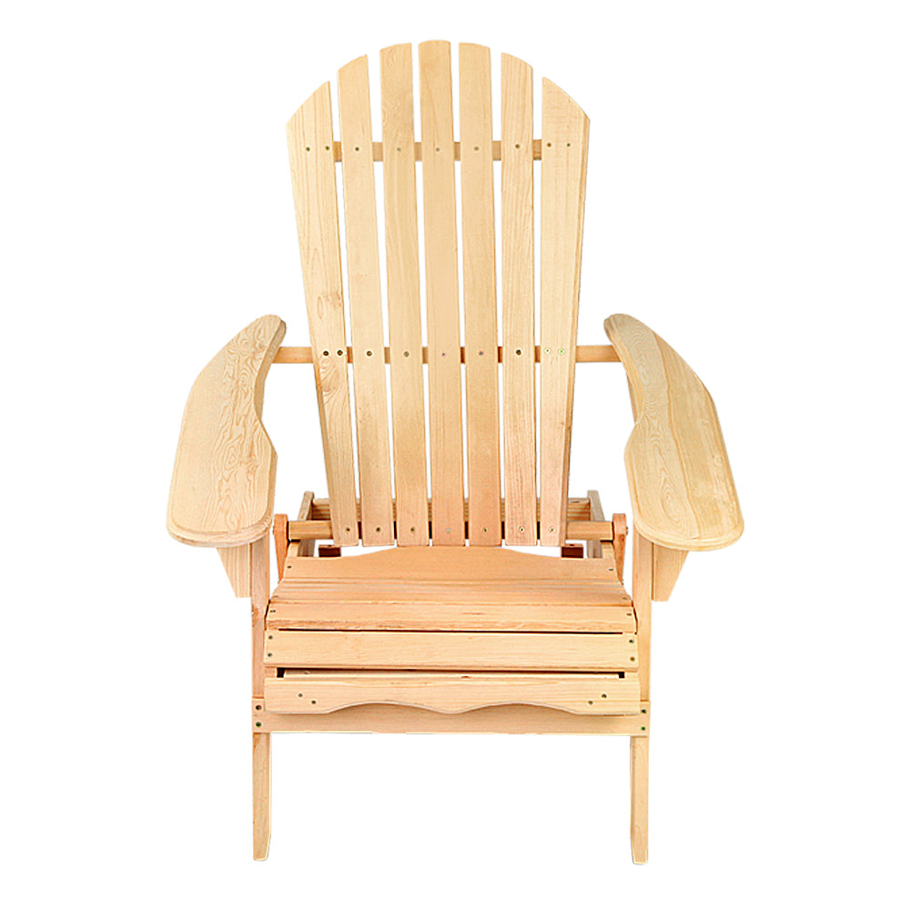 2pc Adirondack Outdoor Chairs Wooden Beach Chair Patio Furniture Garden Natural 