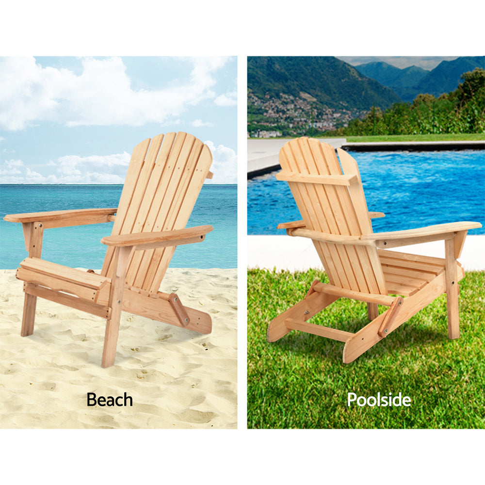2pc Adirondack Outdoor Chairs Wooden Beach Chair Patio Furniture Garden Natural 