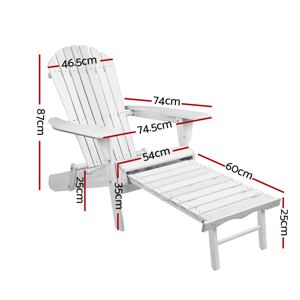 2pc Adirondack Outdoor Chairs Wood Foldable Sun Lounge Patio Furniture