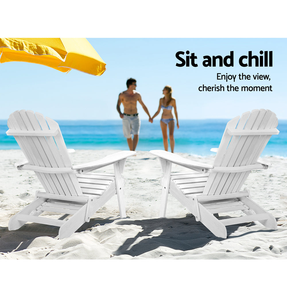 2pc Adirondack Outdoor Chairs Wood Foldable Sun Lounge Patio Furniture