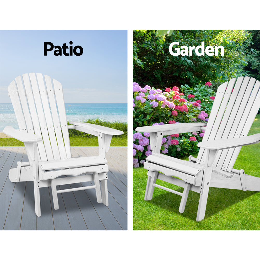 2pc Adirondack Outdoor Chairs Wood Foldable Sun Lounge Patio Furniture