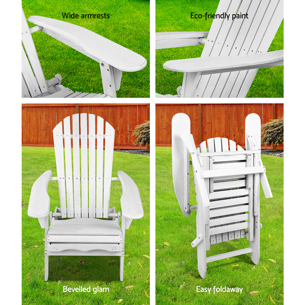 2pc Adirondack Outdoor Chairs Wood Foldable Sun Lounge Patio Furniture