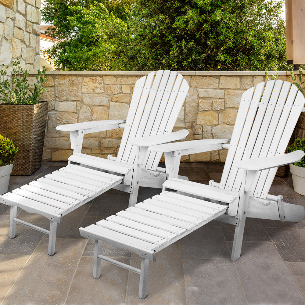 2pc Adirondack Outdoor Chairs Wood Foldable Sun Lounge Patio Furniture