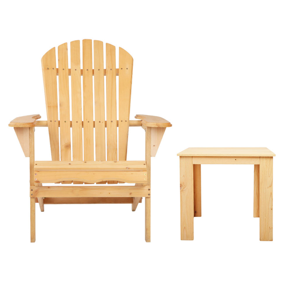 3pc Adirondack Outdoor Table and Chairs Wooden Foldable Beach Chair Natural