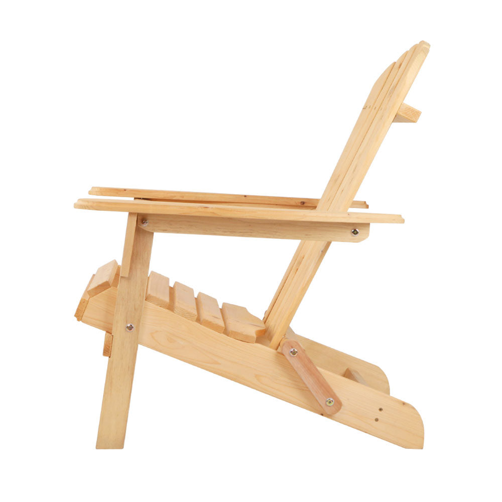 3pc Adirondack Outdoor Table and Chairs Wooden Foldable Beach Chair Natural