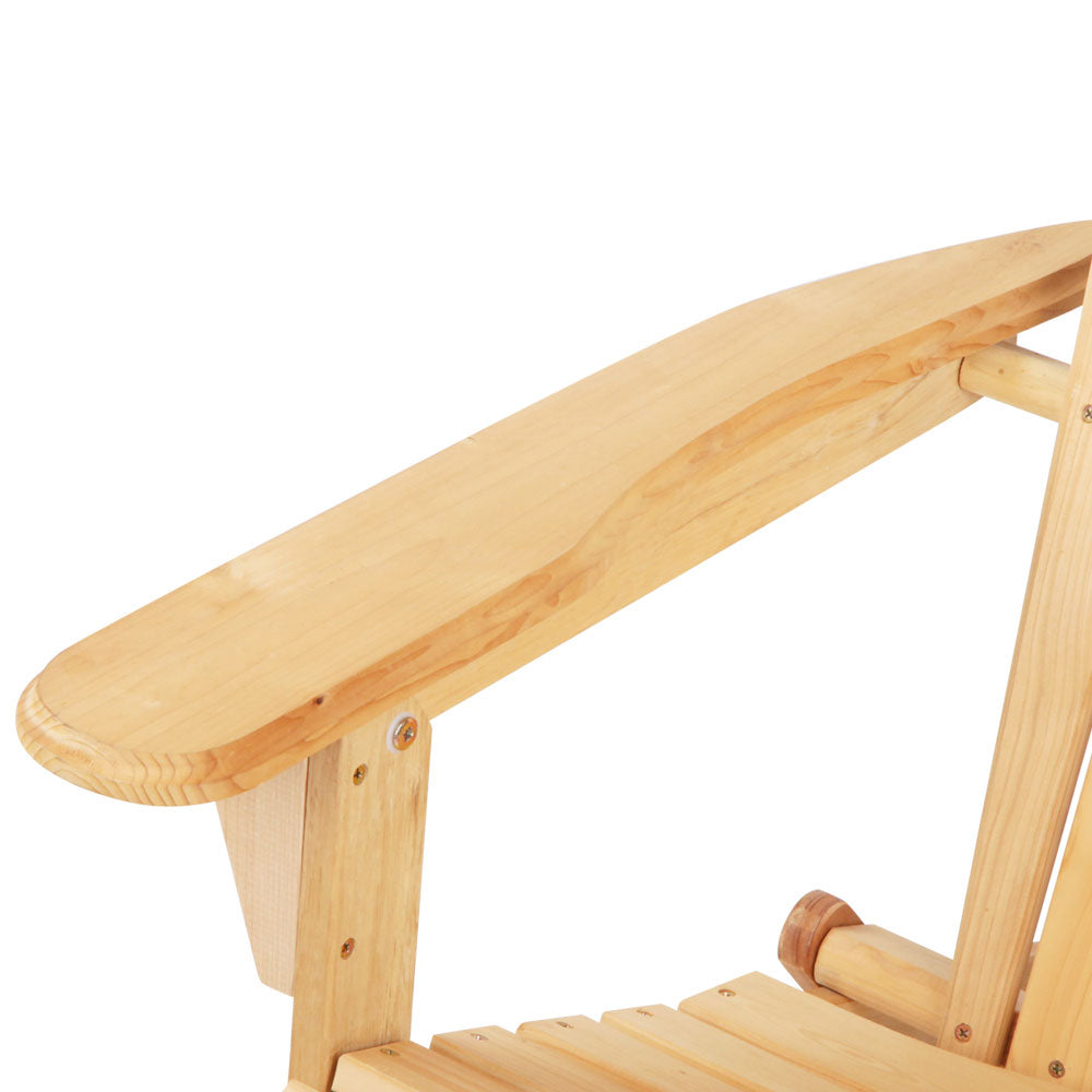 3pc Adirondack Outdoor Table and Chairs Wooden Foldable Beach Chair Natural