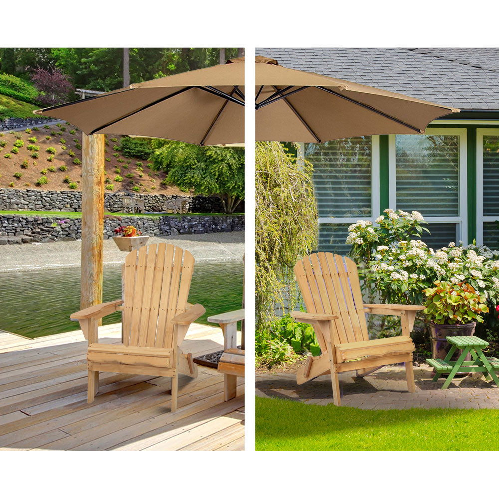 3pc Adirondack Outdoor Table and Chairs Wooden Foldable Beach Chair Natural