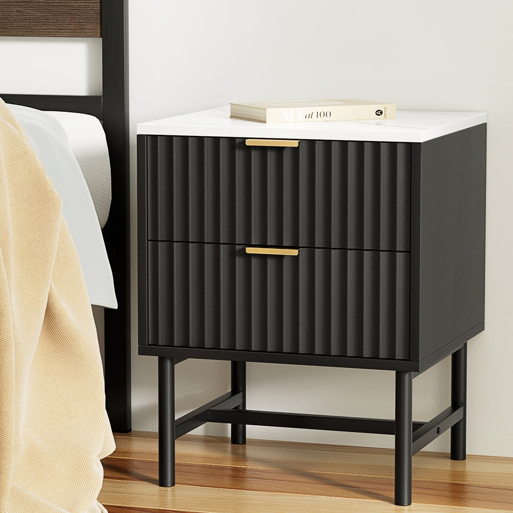 Artiss Bedside Table 2 Drawers Black