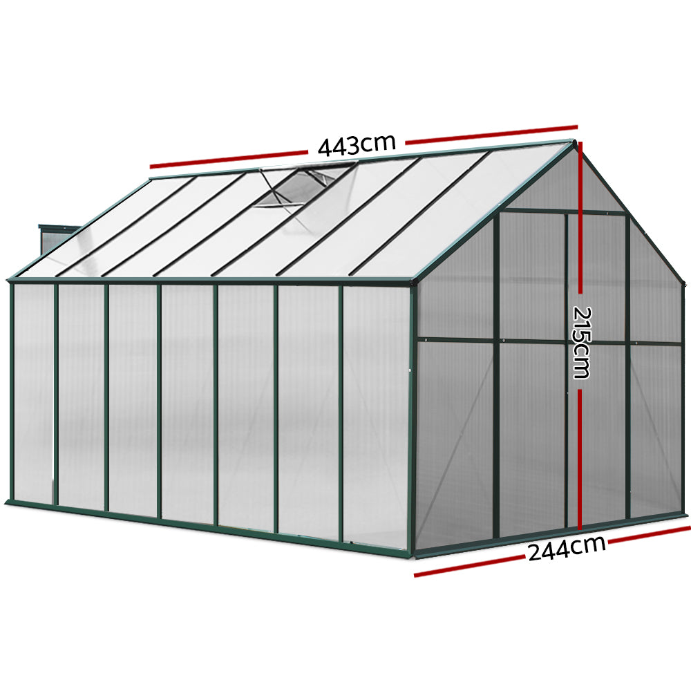Greenfingers Greenhouse 4.43x2.44x2.15m Aluminium Green House Garden Shed