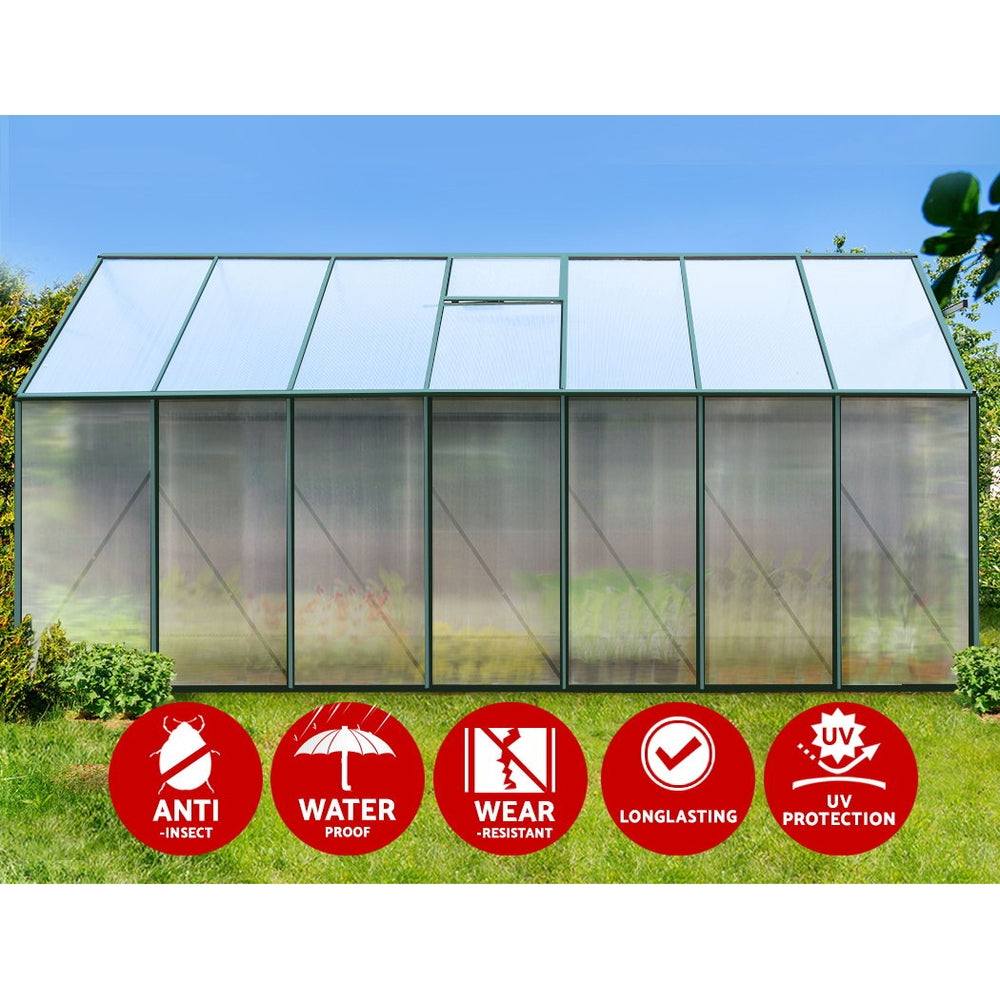 Greenfingers Greenhouse 4.43x2.44x2.15m Aluminium Green House Garden Shed